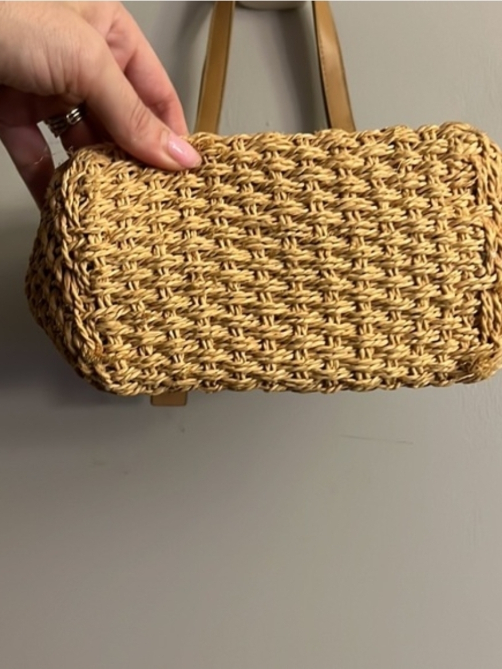 Express Woven Straw Tote in Beige with Tan Handles - Picture 2 of 5
